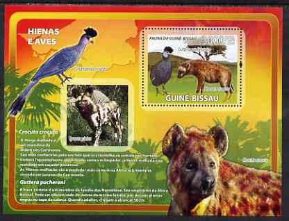 Guinea - Bissau 2008 Hyenas and Birds perf souvenir sheet unmounted mint, stamps on animals, stamps on hyenas, stamps on dogs, stamps on birds