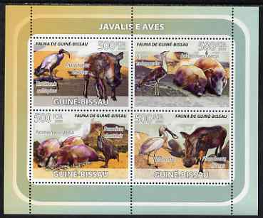 Guinea - Bissau 2008 Wild Boar and Birds perf sheetlet containing 4 values unmounted mint, stamps on animals, stamps on swine, stamps on pigs, stamps on boars, stamps on birds