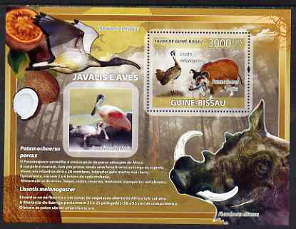Guinea - Bissau 2008 Wild Boar and Birds perf souvenir sheet unmounted mint, stamps on animals, stamps on swine, stamps on pigs, stamps on boars, stamps on birds