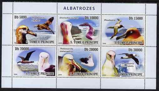 St Thomas & Prince Islands 2008 Albatross perf sheetlet containing 6 values unmounted mint, stamps on , stamps on  stamps on birds, stamps on  stamps on sea birds, stamps on  stamps on albatross