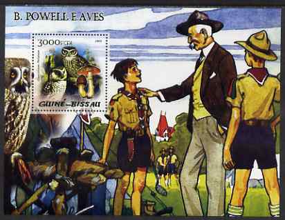 Guinea - Bissau 2005 Lord Baden Powell and Owls (with Fungi) perf souvenit sheet unmounted mint Mi Bl 481, stamps on scouts, stamps on baden powell, stamps on birds, stamps on birds of prey, stamps on owls, stamps on fungi, stamps on mushrooms