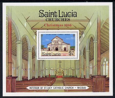 St Lucia 1986 Christmas (Church) m/sheet (SG MS 923) unmounted mint, stamps on christmas  churches  religion