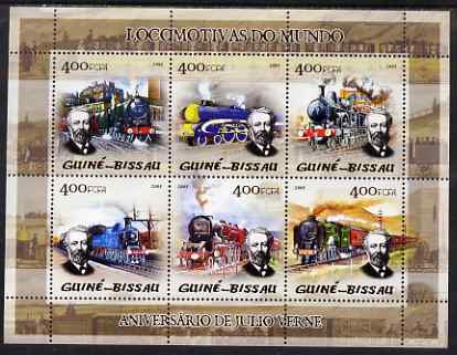 Guinea - Bissau 2005 Steam Trains (featuring Jules Verne) sheetlet containing 6 values unmounted mint Mi 2859-64, stamps on railways, stamps on jules verne, stamps on literature, stamps on sci-fi