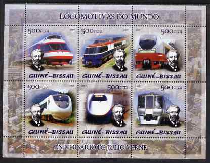 Guinea - Bissau 2005 Japanese Trains (featuring Jules Verne) sheetlet containing 6 x 500 Fcfa values unmounted mint Mi 2877-82, stamps on railways, stamps on jules verne, stamps on literature, stamps on sci-fi