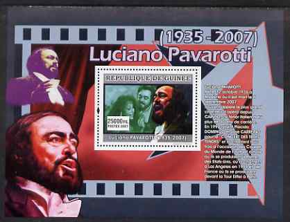 Guinea - Conakry 2007 Luciano Pavarotti (born 12 Oct 1935) perf souvenir sheet unmounted mint, stamps on , stamps on  stamps on music, stamps on  stamps on opera, stamps on  stamps on pavarotti