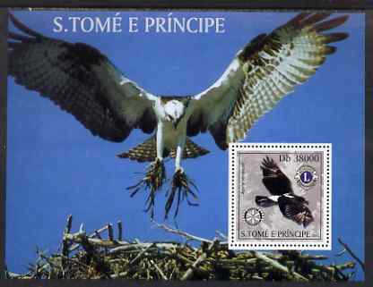 St Thomas & Prince Islands 2003 Birds of Prey (with Rotary & Lions Internationsl symbols) perf souvenir sheet unmounted mint Mi Bl 1438, stamps on birds of prey, stamps on birds, stamps on lions int, stamps on lions international, stamps on rotary, stamps on eagles
