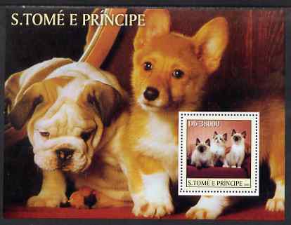 St Thomas & Prince Islands 2003 Cats & Dogs (Jack Russell etc) perf sheetlet containing 6 values unmounted mint Mi 2124-29, stamps on animals, stamps on cats, stamps on dogs, stamps on corgis, stamps on jack ruseell, stamps on 