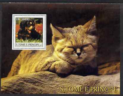 St Thomas & Prince Islands 2003 Cats & Dogs (black & tan puppy) perf souvenir sheet unmounted mint Mi Bl 1443, stamps on animals, stamps on cats, stamps on dogs