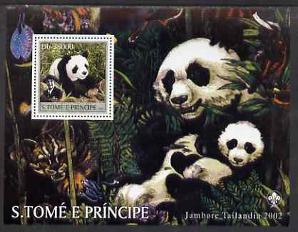 St Thomas & Prince Islands 2003 Pandas (with Lady Baden-Powell) perf souvenir sheet unmounted mint Mi Bl 1447, stamps on animals, stamps on pandas, stamps on scouts