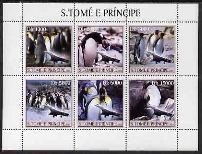 St Thomas & Prince Islands 2003 Penguins & Concorde perf sheetlet containing 6 values unmounted mint Mi 2055-60, stamps on , stamps on  stamps on polar, stamps on  stamps on penguins, stamps on  stamps on aviation, stamps on  stamps on concorde
