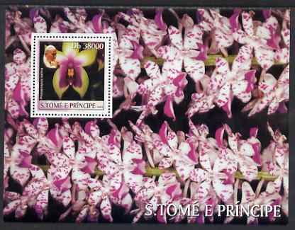 St Thomas & Prince Islands 2003 Orchids (with Pope Jean-Paul II) perf souvenir sheet unmounted mint Mi Bl 1433, stamps on , stamps on  stamps on orchids, stamps on  stamps on pope, stamps on  stamps on religion