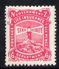 New Zealand 1944-47 Life Insurance 6d pink (Lighthouse) unmounted mint but some foxing, SG L41, stamps on , stamps on  kg6 , stamps on lighthouses