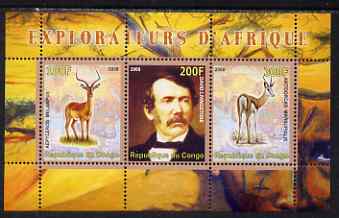 Congo 2008 Explorers of Africa #1 - David Livingstone perf sheetlet containing 3 values unmounted mint, stamps on personalities, stamps on explorers, stamps on animals, stamps on antelope, stamps on scots, stamps on scotland