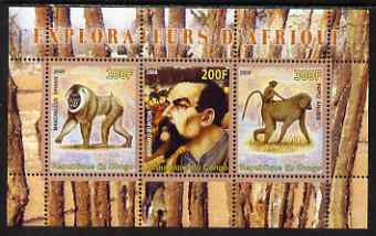 Congo 2008 Explorers of Africa #5 - Richard Burton perf sheetlet containing 3 values unmounted mint, stamps on personalities, stamps on explorers, stamps on animals, stamps on apes
