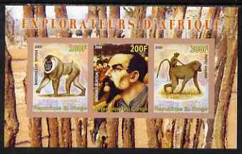 Congo 2008 Explorers of Africa #5 - Richard Burton imperf sheetlet containing 3 values unmounted mint, stamps on personalities, stamps on explorers, stamps on animals, stamps on apes