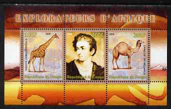 Congo 2008 Explorers of Africa #6 - Richard Lemon Lander perf sheetlet containing 3 values unmounted mint, stamps on personalities, stamps on explorers, stamps on animals, stamps on giraffes, stamps on camels