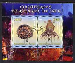 Congo 2008 Shells & Marine Life #1 perf sheetlet containing 2 values cto used, stamps on , stamps on  stamps on marine life, stamps on  stamps on shells