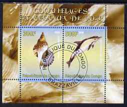 Congo 2008 Shells & Marine Life #2 perf sheetlet containing 2 values cto used, stamps on marine life, stamps on shells