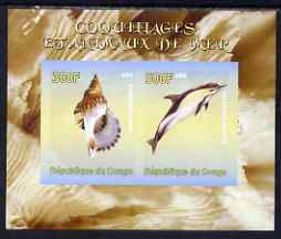 Congo 2008 Shells & Marine Life #2 imperf sheetlet containing 2 values unmounted mint, stamps on marine life, stamps on shells