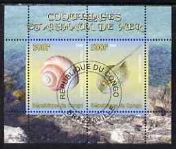 Congo 2008 Shells & Marine Life #3 perf sheetlet containing 2 values cto used, stamps on marine life, stamps on shells