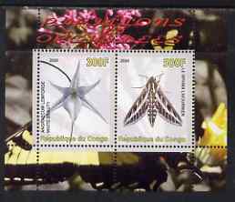 Congo 2008 Butterflies & Orchids #1 perf sheetlet containing 2 values unmounted mint, stamps on butterflies, stamps on flowers, stamps on orchids