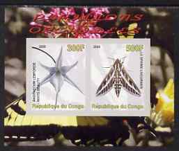 Congo 2008 Butterflies & Orchids #1 imperf sheetlet containing 2 values unmounted mint, stamps on butterflies, stamps on flowers, stamps on orchids