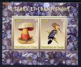 Congo 2008 Birds & Mushrooms #1 perf sheetlet containing 2 values unmounted mint, stamps on birds, stamps on fungi