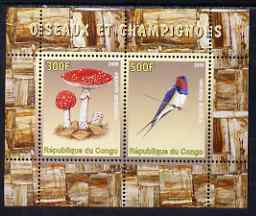 Congo 2008 Birds & Mushrooms #2 perf sheetlet containing 2 values unmounted mint, stamps on birds, stamps on fungi