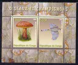 Congo 2008 Birds & Mushrooms #3 perf sheetlet containing 2 values unmounted mint, stamps on birds, stamps on fungi