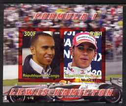Congo 2008 Formula 1 - Lewis Hamilton imperf sheetlet containing 2 values unmounted mint, stamps on personalities, stamps on sport, stamps on formula 1, stamps on  f1 , stamps on cars, stamps on ferrari