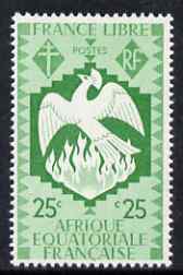 French Equatorial Africa 1941 Phoenix Bird rising from the Ashes 25c green unmounted mint, SG 166, stamps on , stamps on  stamps on birds, stamps on  stamps on mythology, stamps on  stamps on phoenix