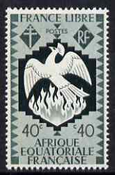 French Equatorial Africa 1941 Phoenix Bird rising from the Ashes 40c slate-green unmounted mint, SG 168, stamps on , stamps on  stamps on birds, stamps on  stamps on mythology, stamps on  stamps on phoenix