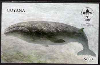 Guyana 1995 18th World Scout Jamboree imperf m/sheet $600 showing Whale unmounted mint, from a limited numbered edition printed on thin card, stamps on scouts, stamps on whales, stamps on marine life