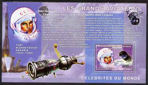 Congo 2006 Great Aviators perf s/sheet containing 1 value (Yuri Gagarin & Vostok 1) unmounted mint, stamps on space, stamps on gagarin, stamps on vostock
