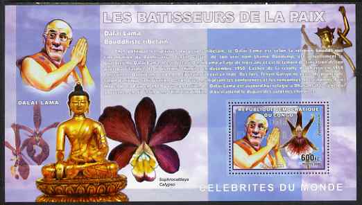 Congo 2006 Champions of Peace with Orchid & Buddist Statues perf s/sheet containing 1 value (Dalai Lama) unmounted mint , stamps on peace, stamps on lama, stamps on orchids, stamps on religion