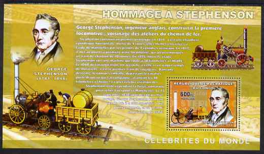 Congo 2006 George Stephenson perf s/sheet, unmounted mint, stamps on personalities, stamps on stephenson, stamps on railways