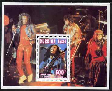 Burkina Faso 1995 Showbiz - 500f Bob Marley perf m/sheet unmounted mint , stamps on personalities, stamps on music, stamps on pops