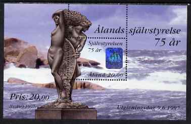 Aland Islands 1997 75th Anniversary of Autonomy perf m/sheet unmounted mint SG MS 126, stamps on holograms, stamps on ships