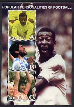 Kosova 2000 Popular Personalities of Football perf sheetlet containing set of 3 values unmounted mint, stamps on personalities, stamps on football, stamps on sport