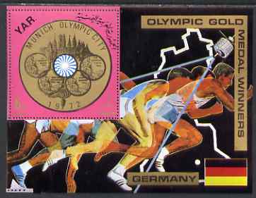 Yemen - Republic 1970 Olympic Gold Medallists - Germany perf m/sheet unmounted mint Mi Bl 149, stamps on , stamps on  stamps on olympics, stamps on  stamps on medals, stamps on  stamps on running