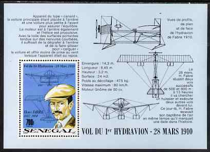 Senegal 1989 79th Anniversary of Fabre's Seaplane Flight perf m/sheet unmounted mint, SG MS 1037, stamps on aviation, stamps on flying boats, stamps on aviators