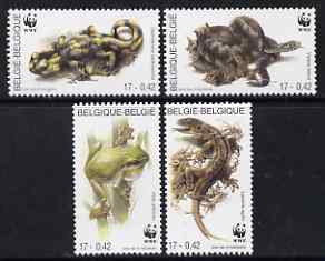 Belgium 2000 WWF Amphibians & Reptiles perf set of 4 unmounted mint SG 3566-69, stamps on reptiles, stamps on  wwf , stamps on snakes, stamps on lizards, stamps on frogs, stamps on 