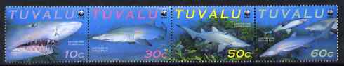 Tuvalu 2000 WWF Endangered Species - Sand Tiger Shark perf set of 4 unmounted mint SG 872-5, stamps on marine life, stamps on  wwf , stamps on sharks, stamps on fish