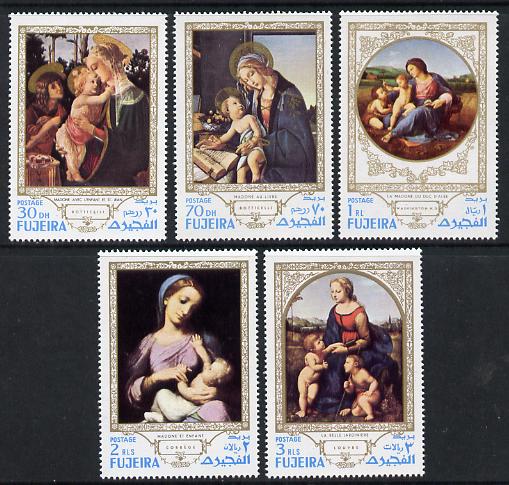 Fujeira 1970 Paintings of the Madonna set of 5 unmounted mint (Mi 594-8A) , stamps on arts