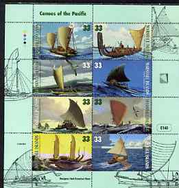 Marshall Islands 1999 Canoes of the Pacific perf sheetlet containing set of 8 plus unmounted mint, SG 1130-37, stamps on ships