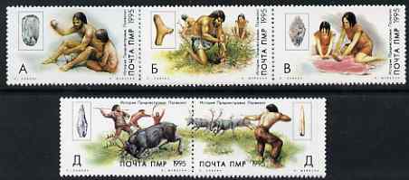 Dnister Moldavian Republic (NMP) 1995 Early Man perf set of 5 unmounted mint, stamps on animals, stamps on dinosaurs, stamps on fossils, stamps on archery
