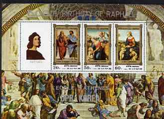 North Korea 1983 500th Birth Anniversary of Raphael perf sheetlet containing 20ch, 50ch, 80ch & label unmounted mint, SG N2287a, stamps on personalities, stamps on arts, stamps on raphael, stamps on ancient greece