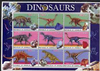 Somalia 2003 Dinosaurs & Minerals perf sheetlet containing 9 values unmounted mint. Note this item is privately produced and is offered purely on its thematic appeal, stamps on dinosaurs, stamps on minerals