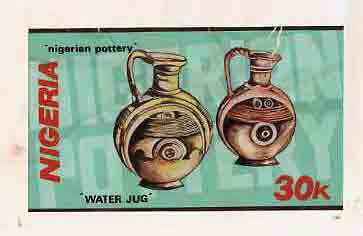 Nigeria 1990 Pottery - original hand-painted artwork for 30k value (Water Jug) by unknown artist on card 9 x 5, stamps on crafts    pottery