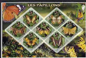 Benin 2006 Butterflies imperf sheetlet containing 7 diamond shaped values (each with portrait of Baden Powell) unmounted mint, stamps on butterflies, stamps on flowers, stamps on scouts, stamps on diamond